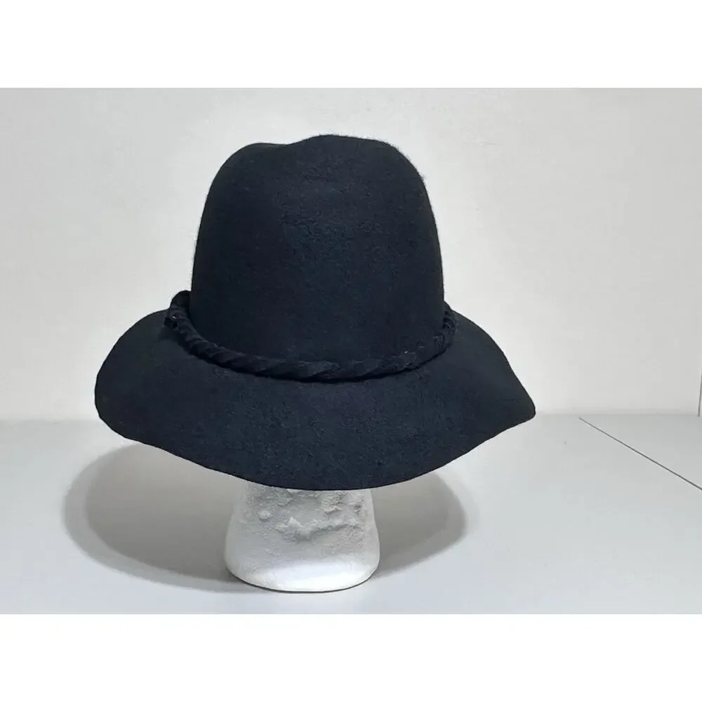 D&Y Black 100% Wool Wide Brim Floppy Hat Womens Boho Western One SZ Fits Most